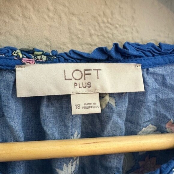 LOFT Floral Tiered Maxi Dress | Blue Boho Romantic | Plus Size 18 Long Sleeve - Picture 10 of 13